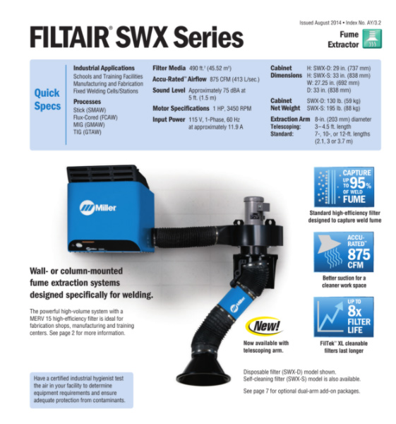 Miller FILTAIR® SWX Series welding fume extractors